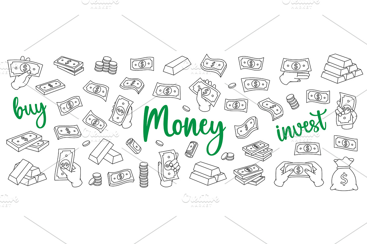 Dollar bills outline set. Flying, a Finance Illustration by GraphiShop