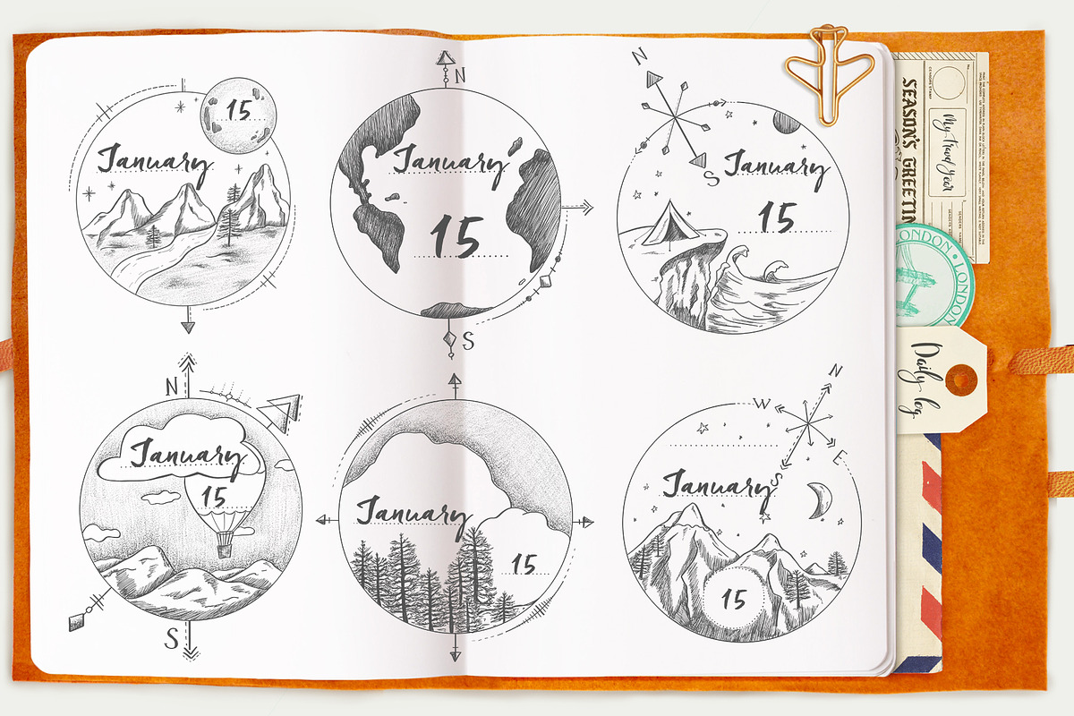 6 pcs Travel date headers, an Illustration by Kate Snitser (Photo 2 of 5)