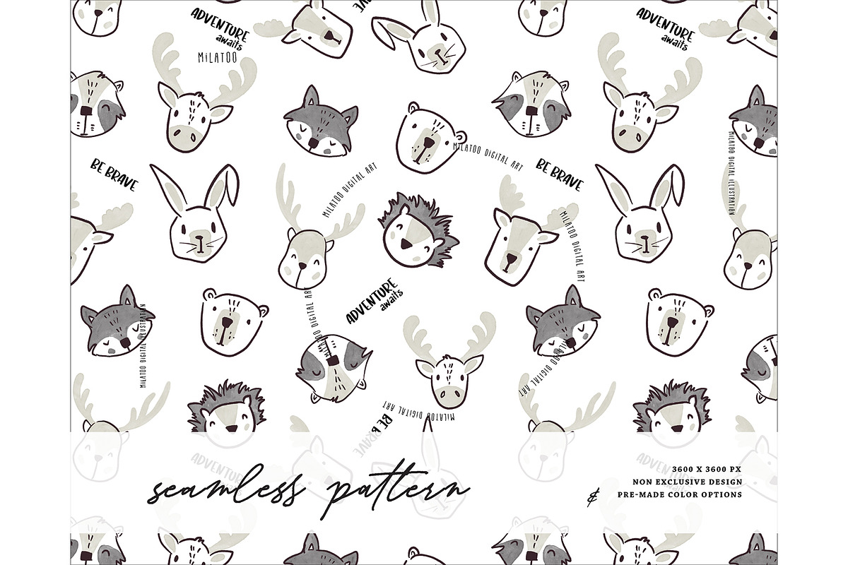Woodland animals face pattern kids, a Pattern Graphic by Milatoo (Photo 1 of 3)