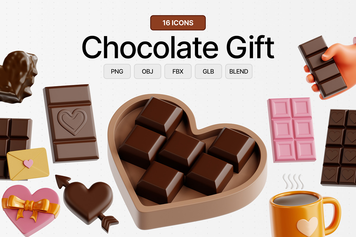 Chocolate Gift 3D Icon Set, a Food & Drink 3D Model by Eklip Studio (Photo 1 of 2)