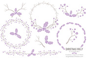 Lavender Holly Wreaths & Branches, an Illustration by Amanda Ilkov (Thumbnail 1 of 5)