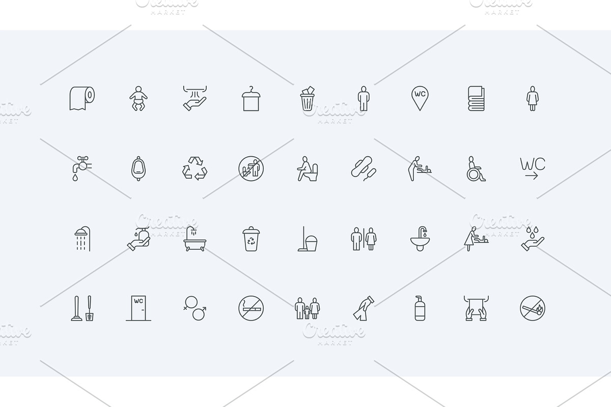 Wc toilet restroom furniture icons, an Object Illustration by Lemberg Vector