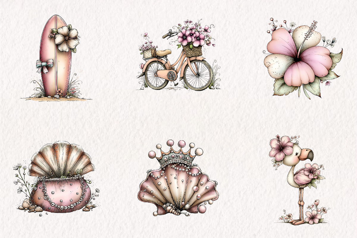 Sweet Whimsical Pink Summer Bundle, a Seasonal Illustration by CreationArt (Photo 3 of 7)