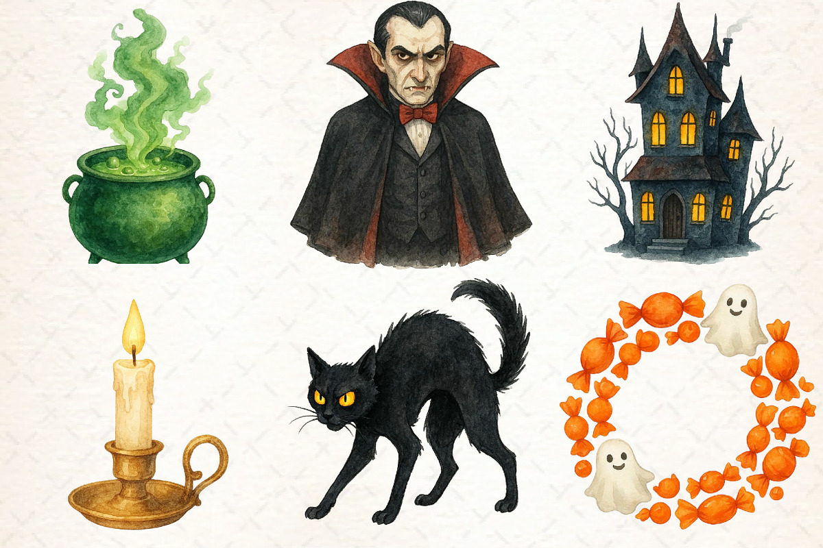 Retro Halloween Clipart Bundle, an Illustration by Libby Wishes (Photo 6 of 9)