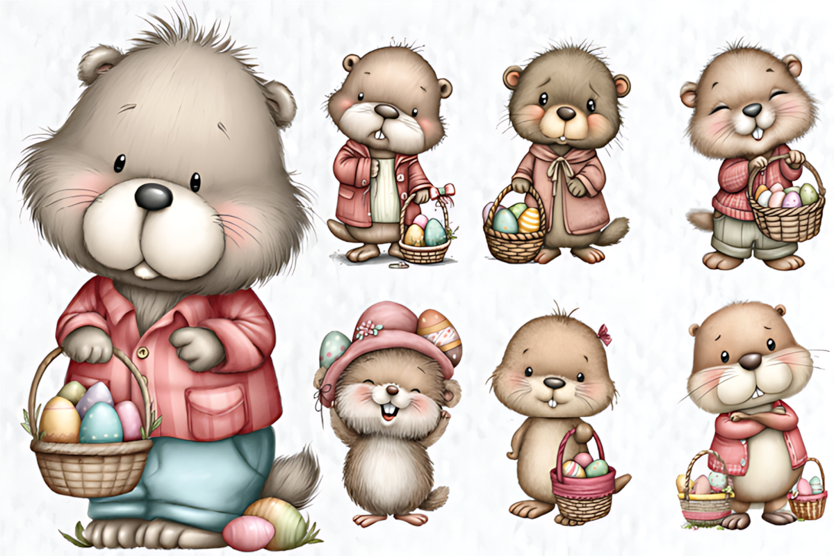 Whimsical Easter Beaver Clipart, a Seasonal Illustration by HueNestify (Photo 2 of 3)