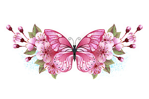 Pink Butterfly With Sakura