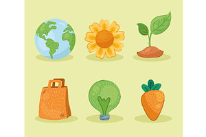 six eco friendly icons, an Object Illustration by studiogstock