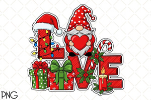 Christmas Gnome Love Steker PNG, an Illustration by Black Bird Studio