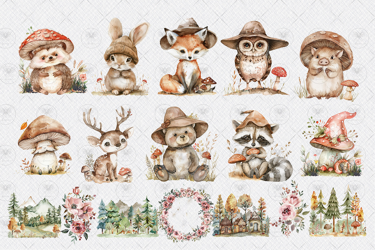 Woodland Animals Clipart Watercolor, an Illustration by BigCakeBee (Photo 7 of 7)