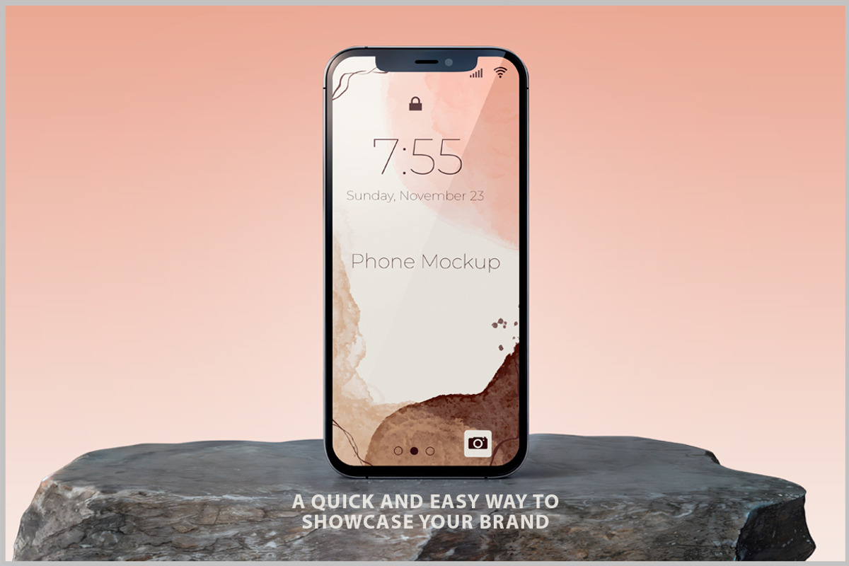 Phone Mockup on Stone Surface PSD, an iPhone Mockup by Bruno's Shop (Photo 2 of 4)