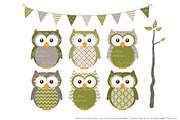 Owls Clipart & Patterns in Avocado, an Animal Illustration by Amanda Ilkov (Thumbnail 2 of 4)