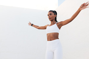 Young slim female jumping outdoors, a Sports & Recreation Photo by Artem Varnitsin