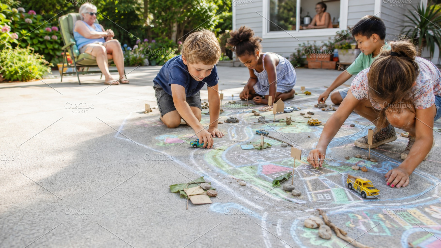 Children playing with toy cars on ch, a Photo by Dvoevnore photos