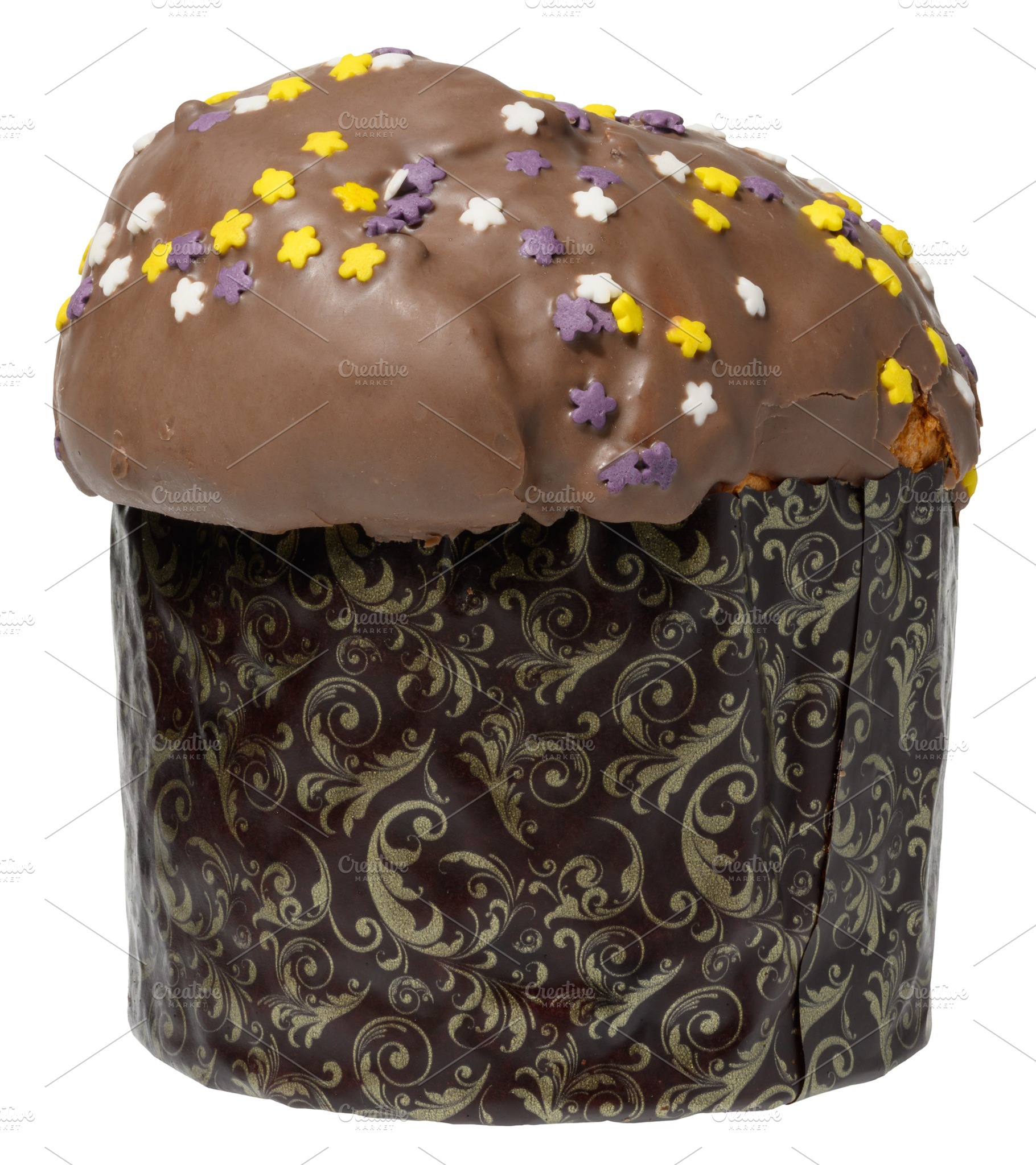 A traditional Easter sweet bread, topped with chocolate glaze an, a Food & Drink Photo by ndanko