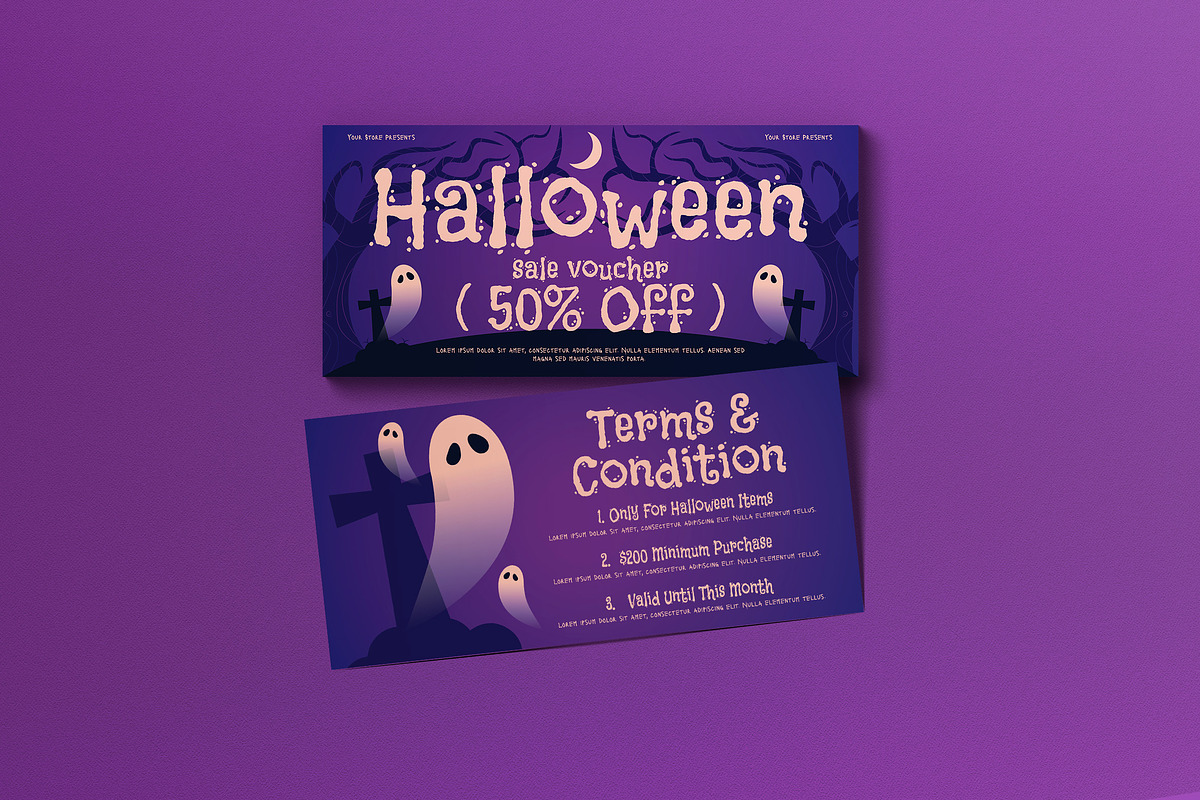 Purple Grunge Halloween Sale Voucher, a Card Template by graphicook (Photo 1 of 3)