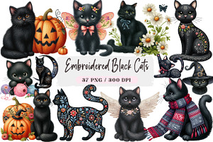 Embroidered Black Cats Clipart, an Illustration by DreamArtGraphic
