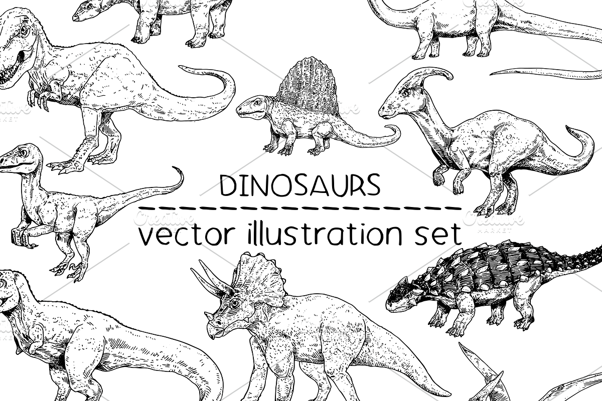 Dinosaurs - vector illustration set, an Animal Illustration by Renée from Studio neetje (Photo 1 of 4)