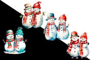 Watercolor Christmas Snowmen In Love