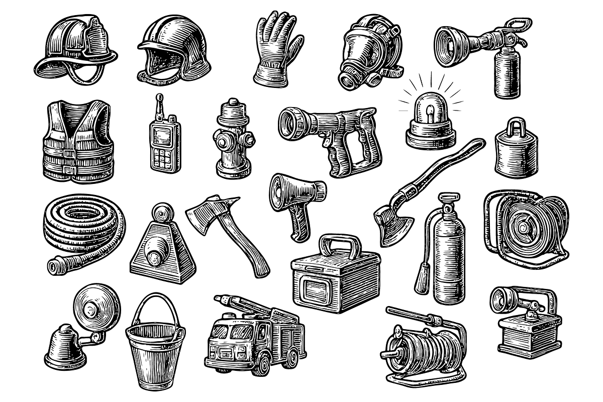 Vintage Firefighting Equipment Set, an Object Graphic by RT Studio (Photo 2 of 4)