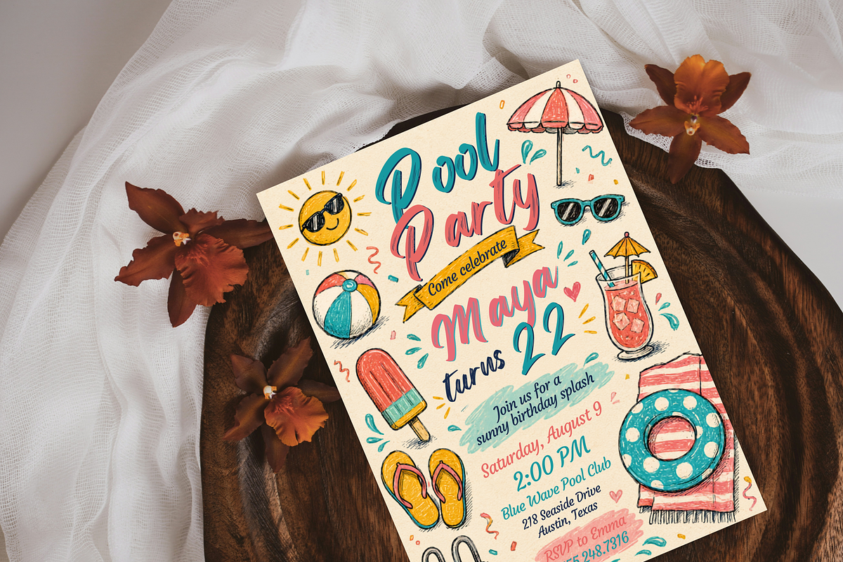 Pool Party Birthday Invitation, an Invitation Template by heynomi (Photo 4 of 19)