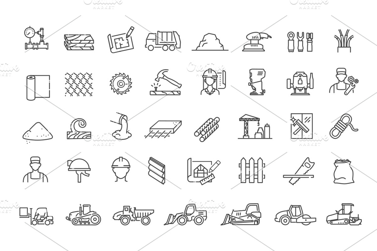 Construction and Building Line Icons, an Outline Icon by Tettygreen (Photo 3 of 3)