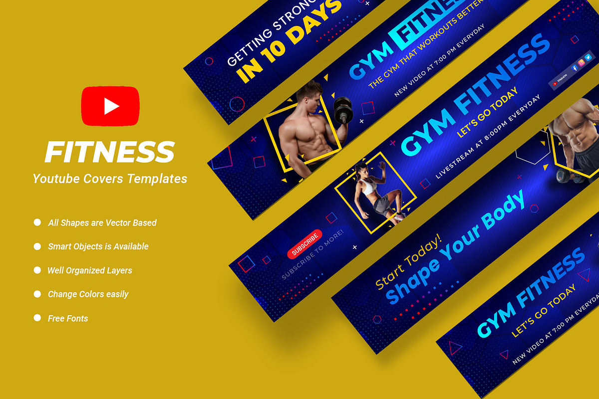 Fitness Youtube Cover Template, a Social Media Template by VictorThemes