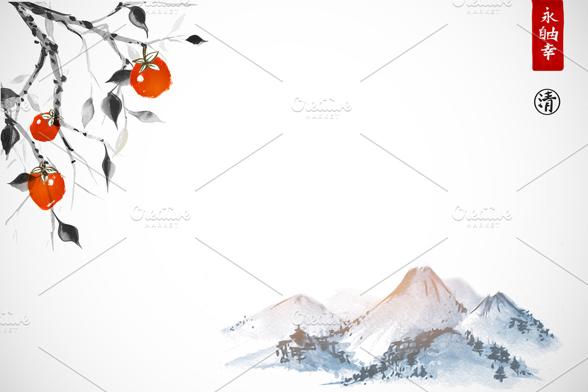 Sumi-e painting. Zen and mountains., an Illustration by Elina_Li (Photo 7 of 16)