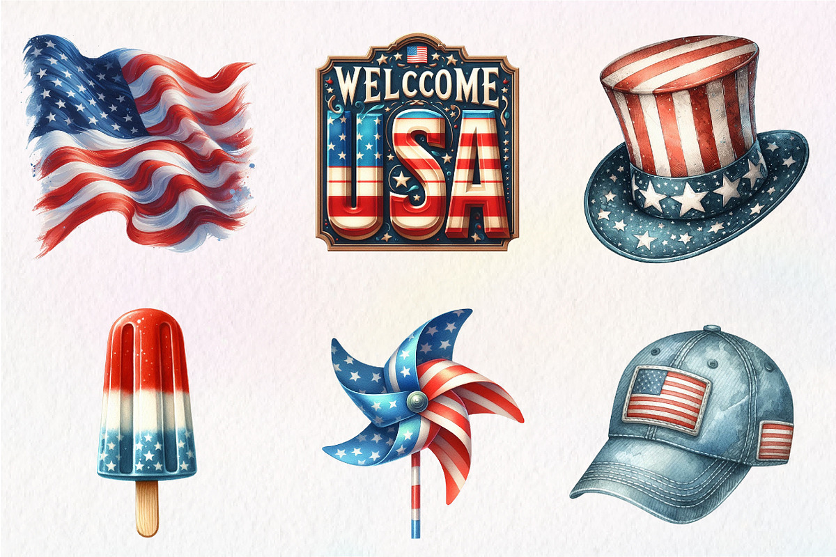 Watercolor American Flag Clipart, an Illustration by CreationArt (Photo 7 of 9)