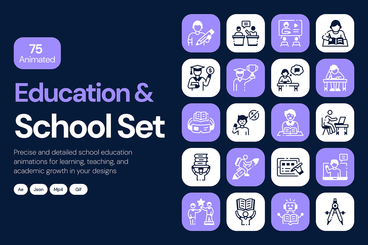 Animated School Education Icons, a Solid Icon by Vectors Market (Photo 1 of 5)