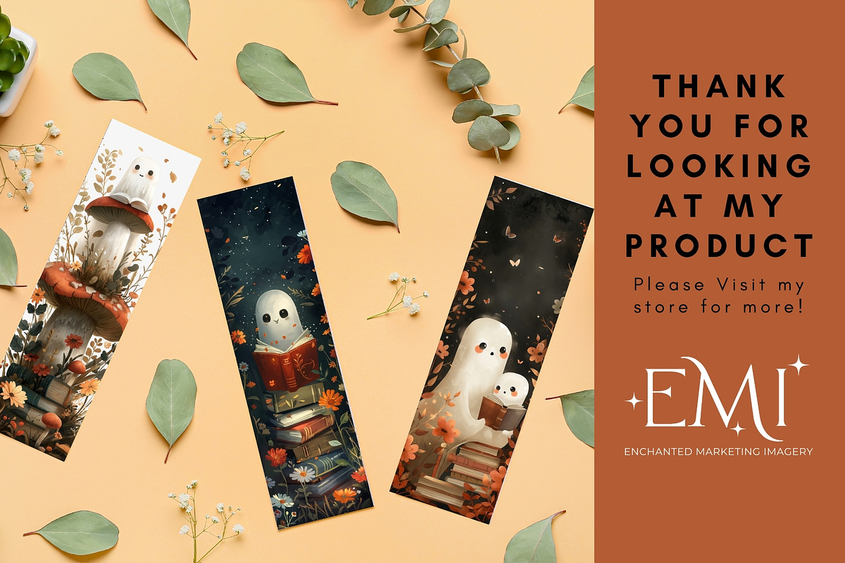Cute Ghosts Reading Bookmarks, a Seasonal Illustration by NadiaTheronArt (Photo 3 of 3)