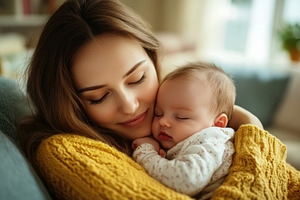 Beautiful moment of a mother hugging, a Photo by Pavel_design