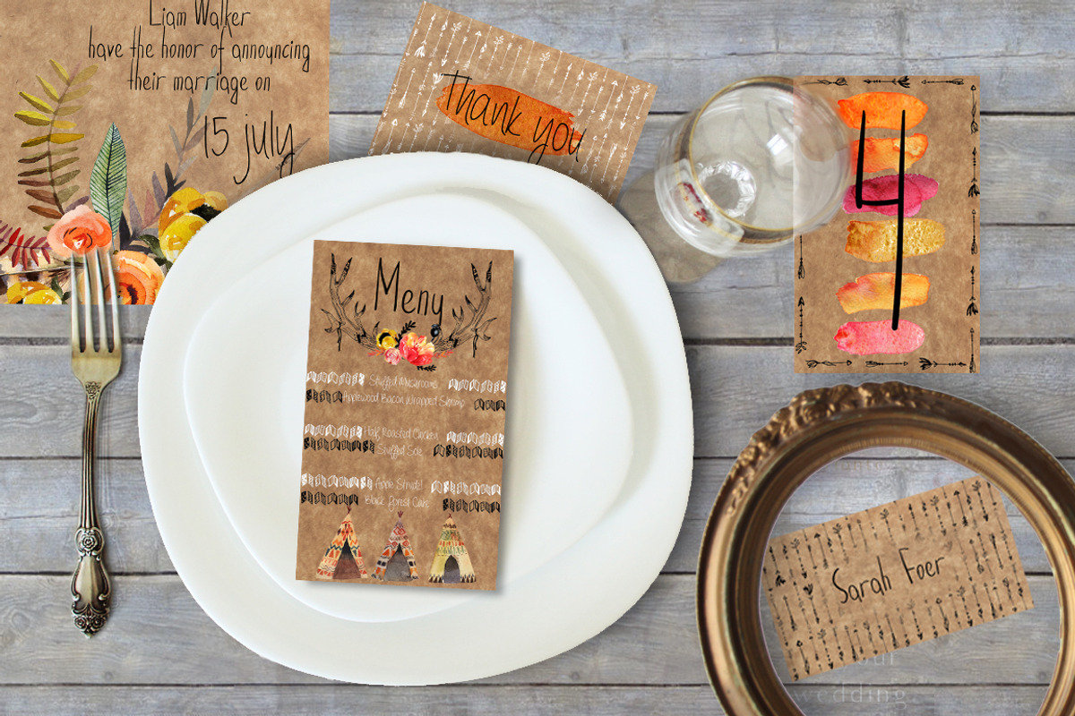 Boho style~Wedding Invitations, an Invitation Template by holaholga (Photo 3 of 3)