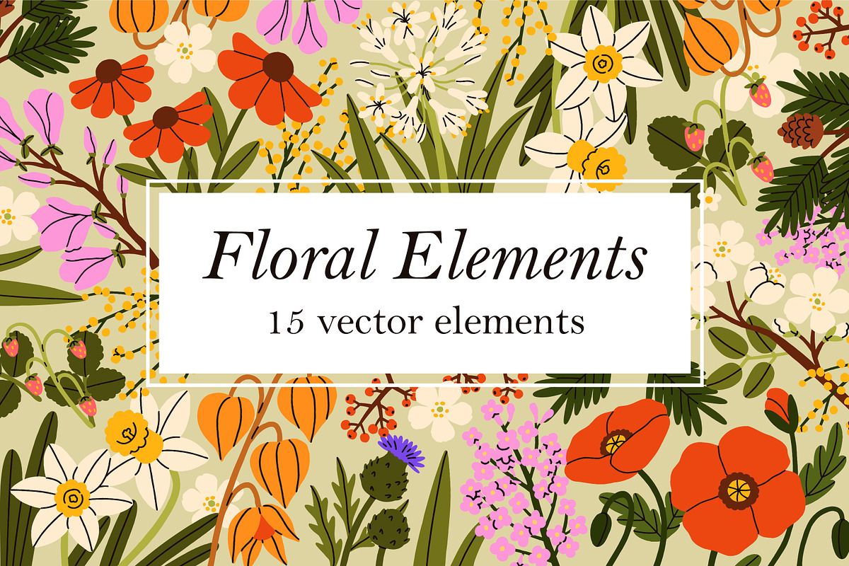 Flowers, wild plants in bloom set, a Decorative Illustration by Good Studio (Photo 1 of 4)