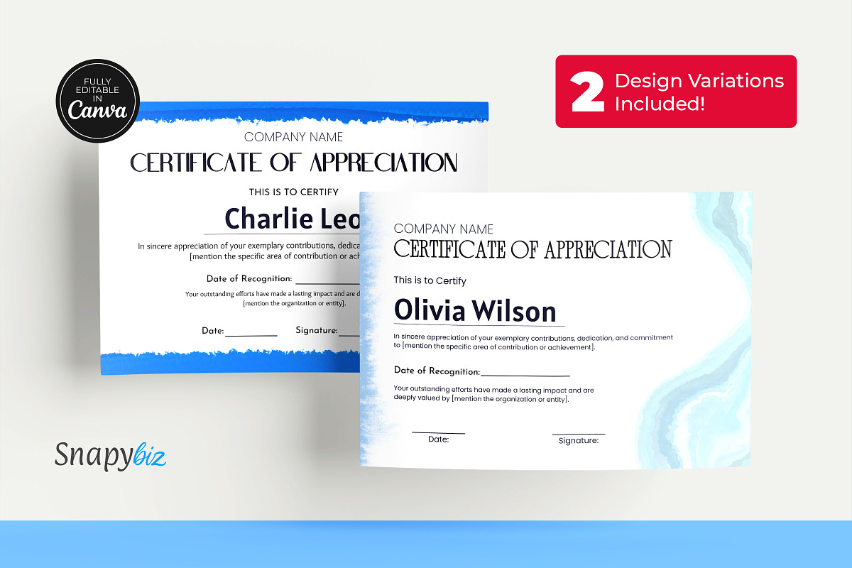 Blue Certificate Appreciation Canva, a Card Template by Snapybiz (Photo 1 of 10)