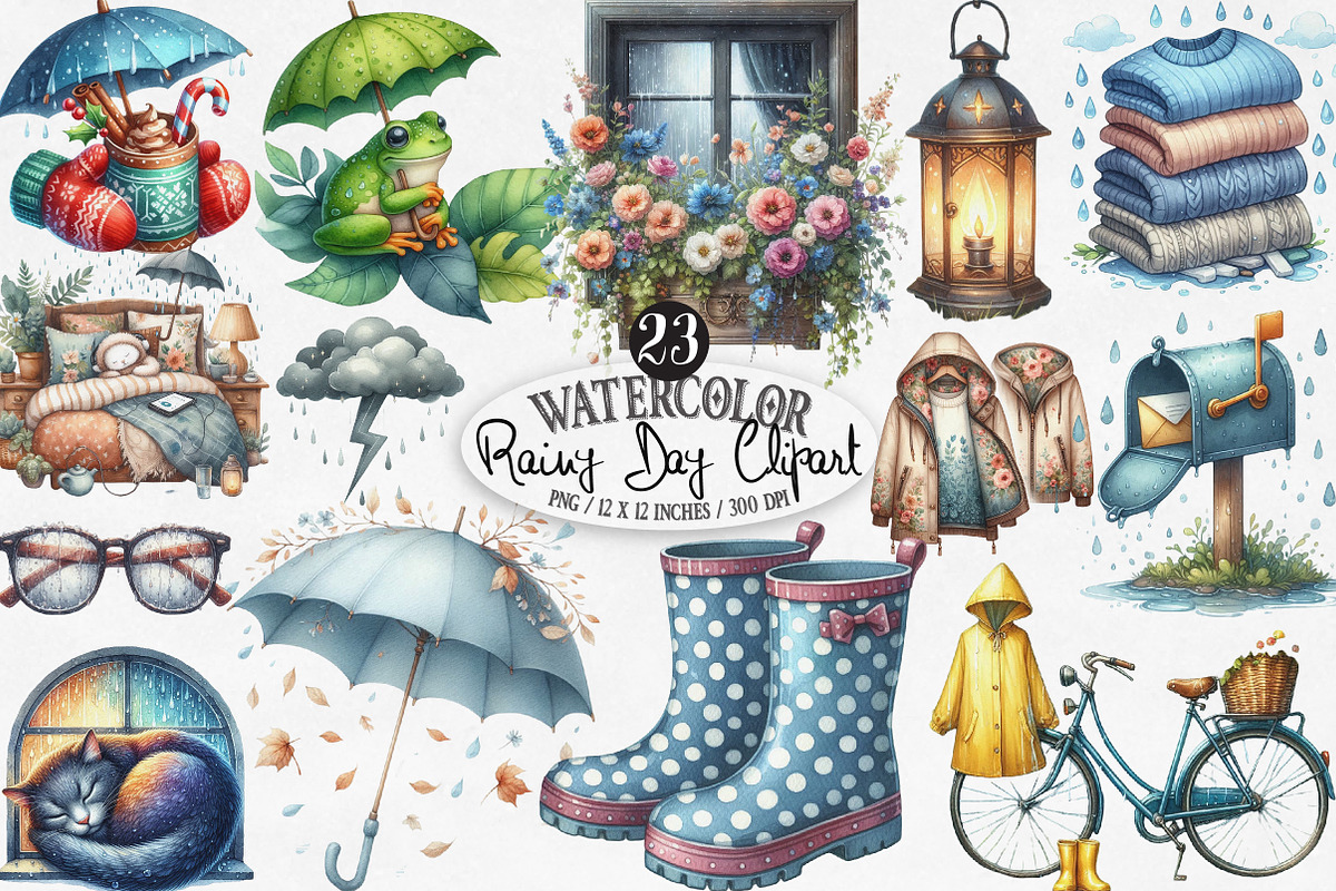 Rainy Day Sublimation Clipart, an Illustration by Designking (Photo 1 of 4)