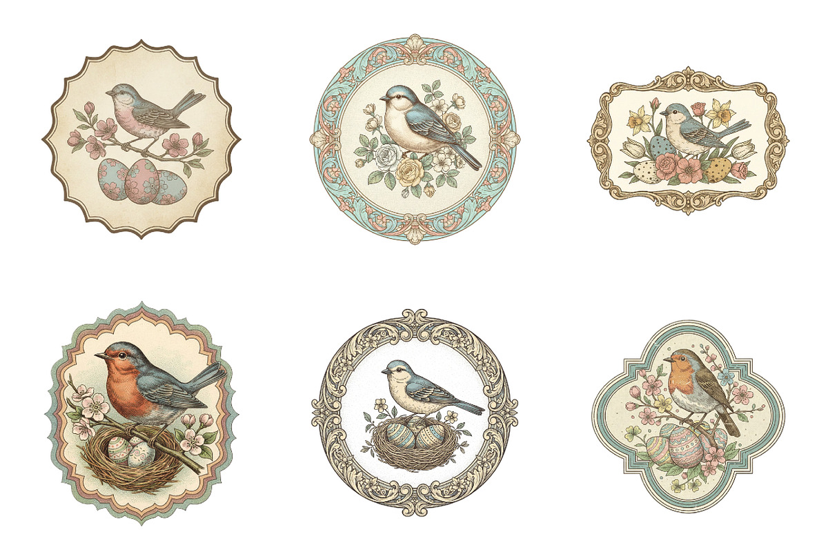 Vintage Easter Birds Label Printable, an Illustration by SinaCreation (Photo 3 of 6)
