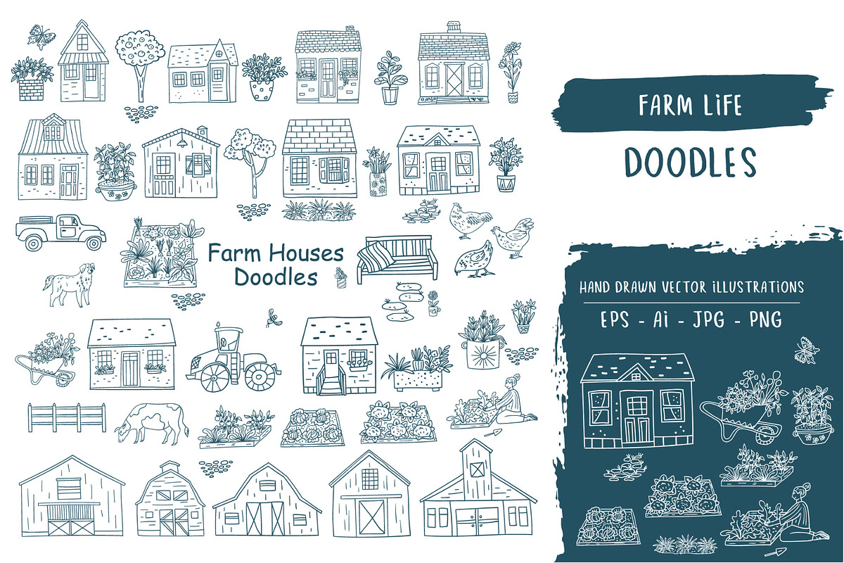 Hand Drawn Doodle Farm Life Set, an Object Illustration by Anna Ivanir (Photo 1 of 2)