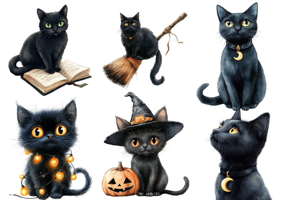 Halloween Black Cat Clipart, an Animal Illustration by cherrydesign (Photo 4 of 4)