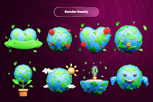 Earth Day 3d Illustration Icon Pack