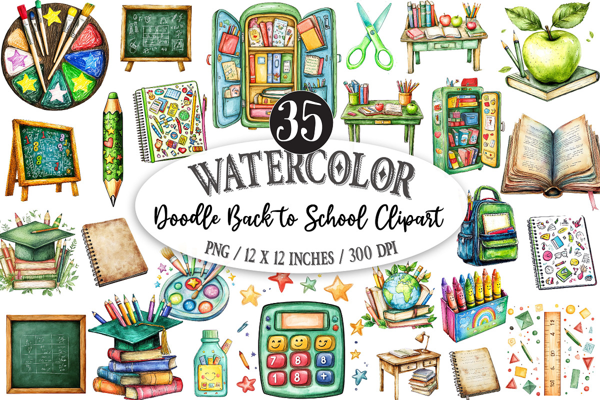 Doodle Back to School Clipart, a Seasonal Illustration by Designking (Photo 1 of 5)