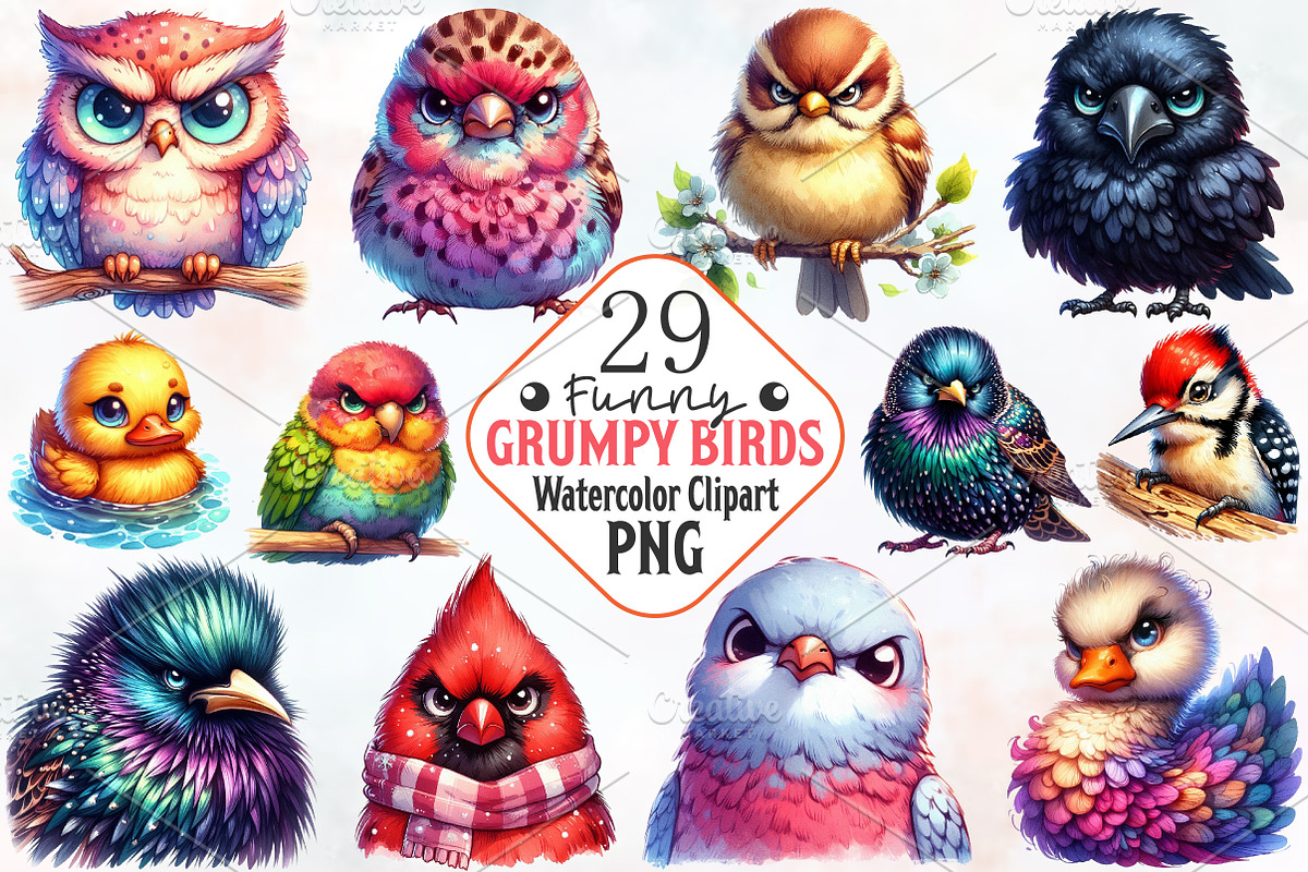 Funny Grumpy Birds Clipart, an Animal Illustration by RobertsArt (Photo 1 of 7)