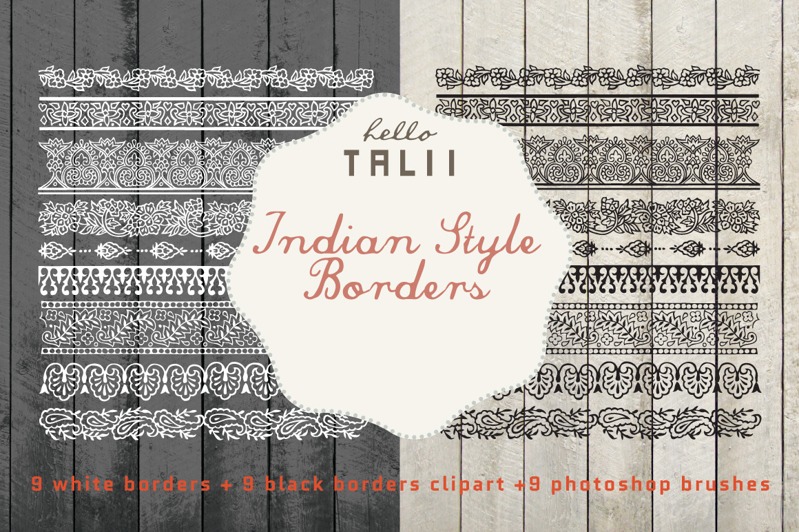 Indian Borders Clipart + PS Brushes, an Illustration by Hello Talii