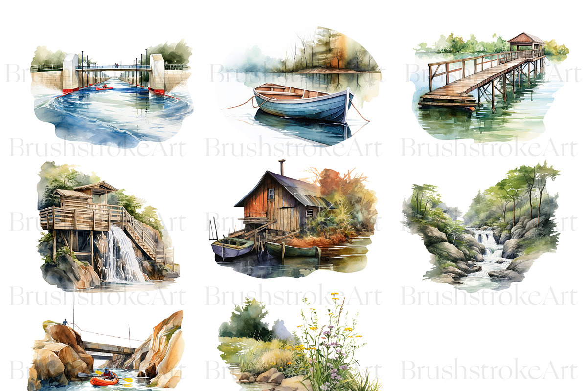 Watercolor Landscape River, Lake PNG, a Decorative Illustration by BrushstrokeArtGB (Photo 6 of 9)