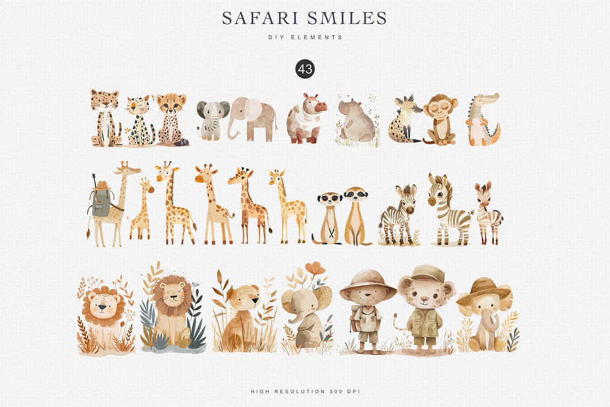 watercolor safari animal clipart set, an Animal Illustration by Pink Studio Art (Photo 6 of 8)
