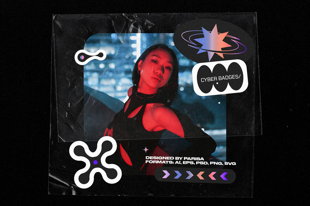 23 Y2K Hologram Badge Stickers, an Object Graphic by Parisa-Artstudio (Photo 5 of 7)