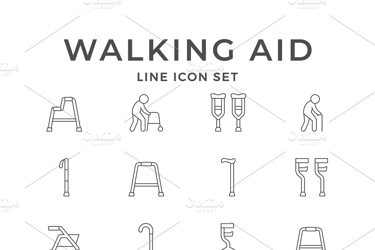 Set line icons of walking aid, an Outline Icon by motorama (Photo 1 of 2)