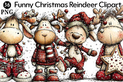 Funny Christmas Reindeer Clipart, an Illustration by Daily.Designs (Thumbnail 1 of 8)