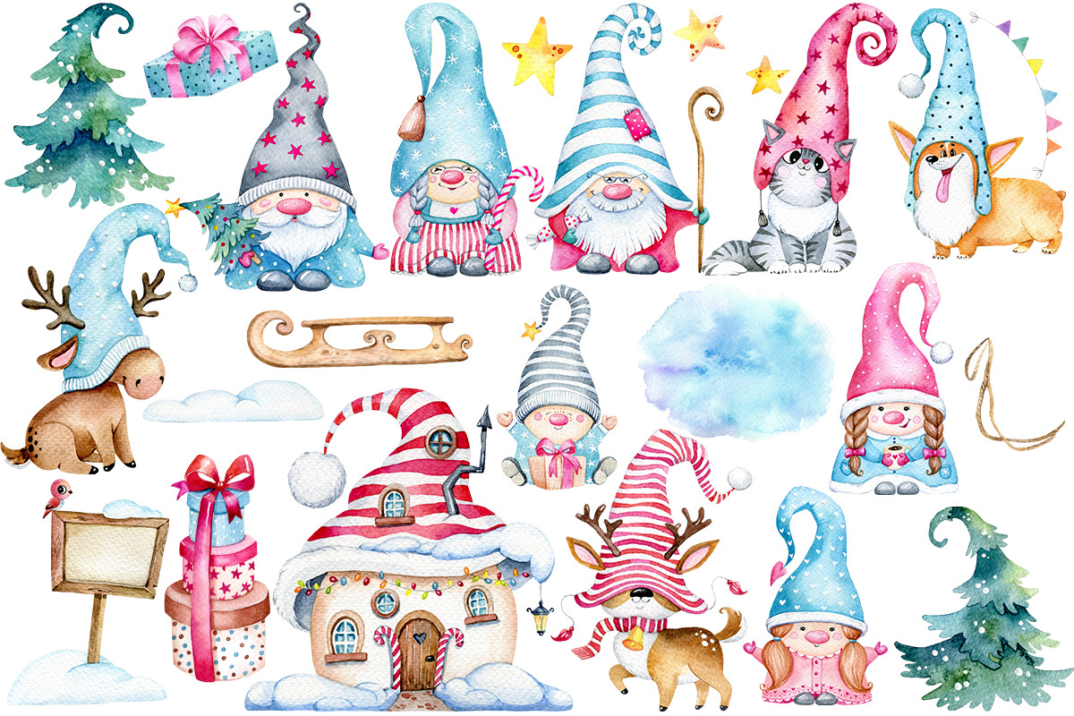 Cute Christmas Gnomes Clipart, an Animal Illustration by SimpleWishesArt (Photo 2 of 9)