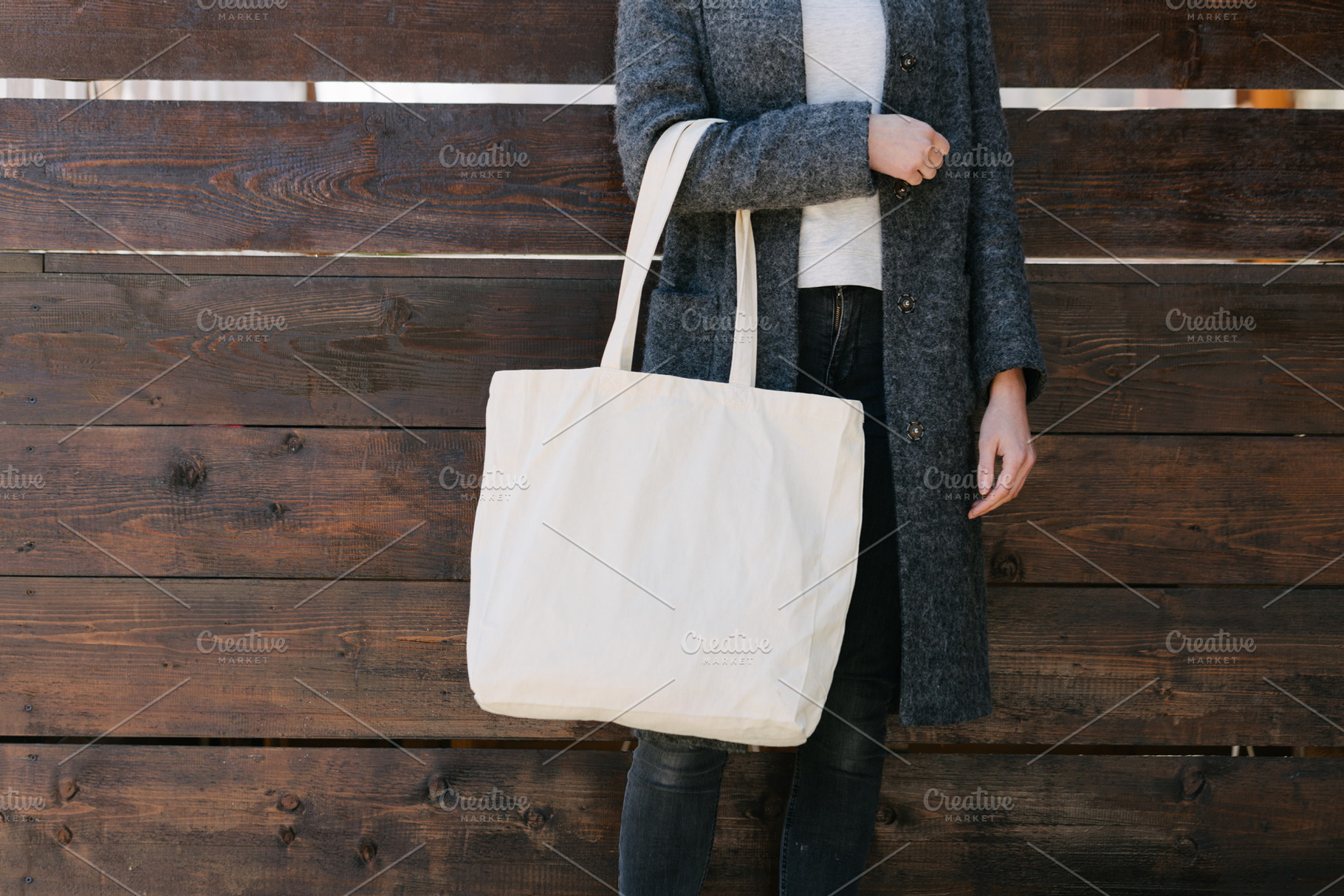 Woman holding white textile tote eco, a Beauty & Fashion Photo by 5max