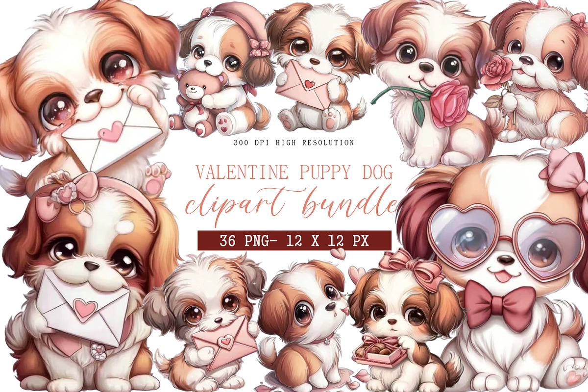 Valentine Puppy Dog Clipart, an Illustration by DreamArtGraphic (Photo 1 of 4)